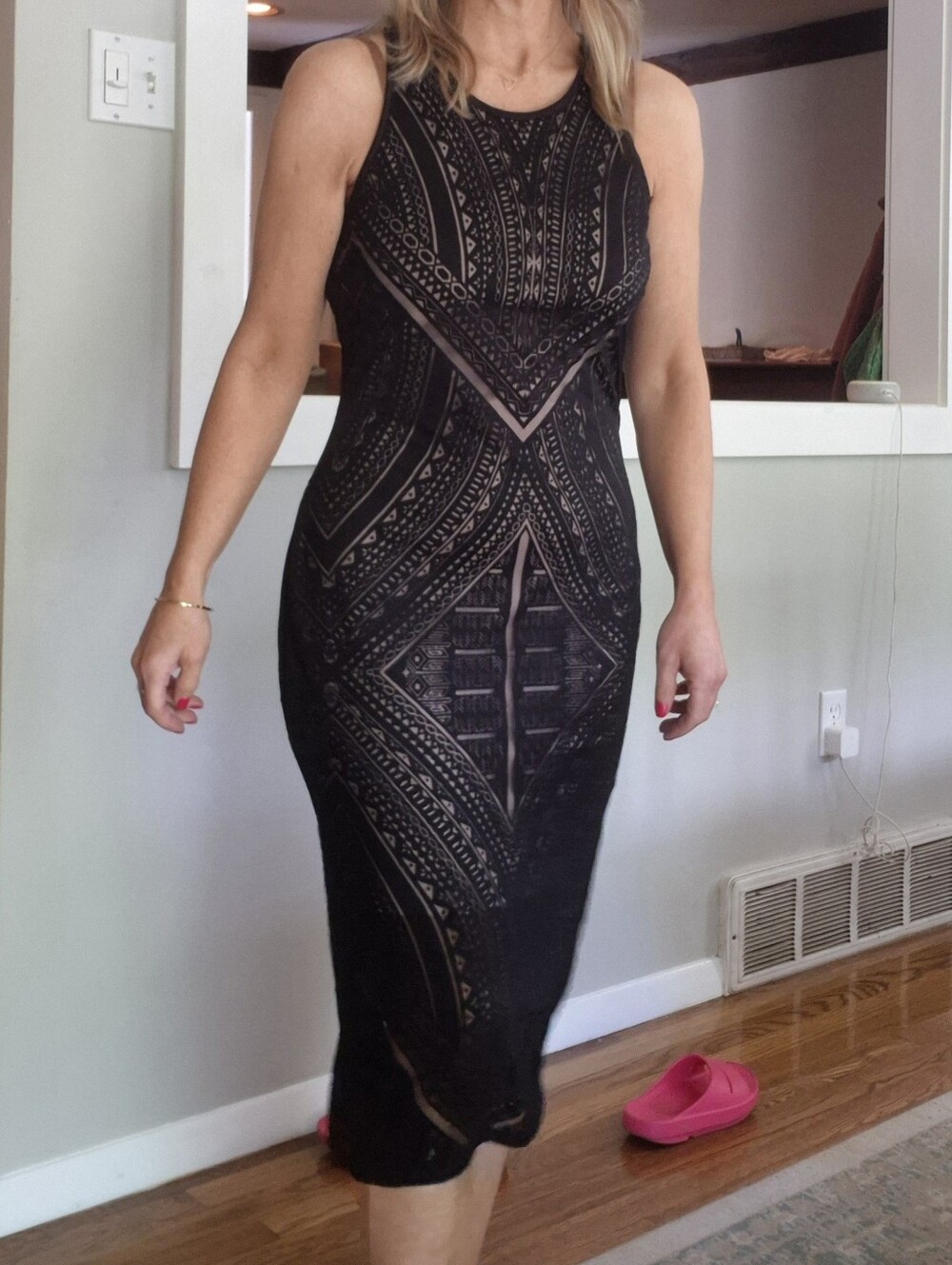 NWT Mossimo Black Lace-Pattern Midi Dress SZ S
